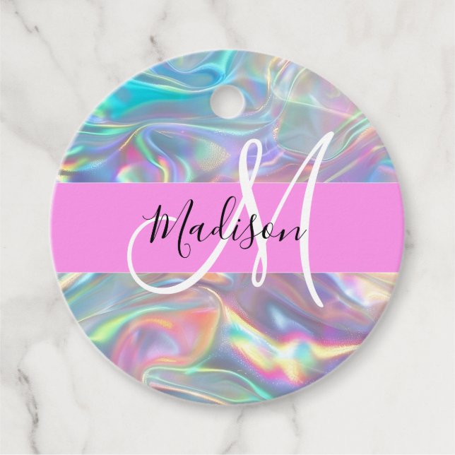 Name der Girly Rainbow Holographic Iridesgram Mono Geschenkanhänger (Vorderseite)