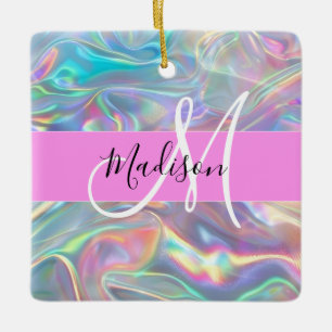 Name der Girly Rainbow Holographic Iridesgram Mono Keramikornament