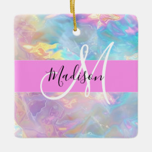 Name der Girly Rainbow Holographic Iridesgram Mono Keramikornament