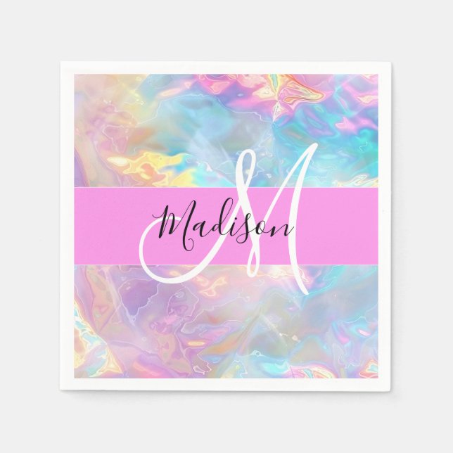 Name der Girly Rainbow Holographic Iridesgram Mono Serviette (Vorderseite)