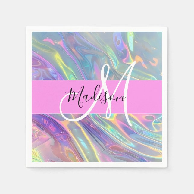 Name der Girly Rainbow Holographic Iridesgram Mono Serviette (Vorderseite)