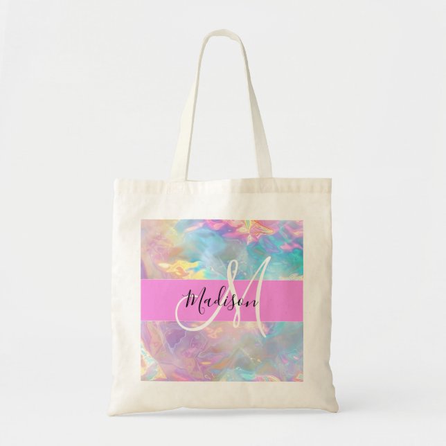 Name der Girly Rainbow Holographic Iridesgram Mono Tragetasche (Vorne)