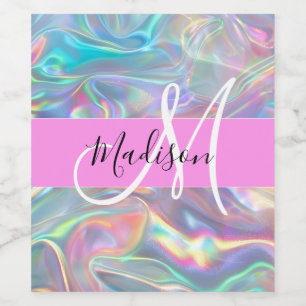 Name der Girly Rainbow Holographic Iridesgram Mono Weinetikett