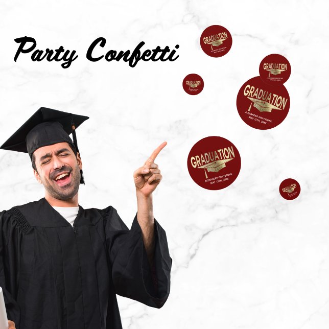 Name der Gold Red Classic Graduation Party Grads Konfetti (Von Creator hochgeladen)
