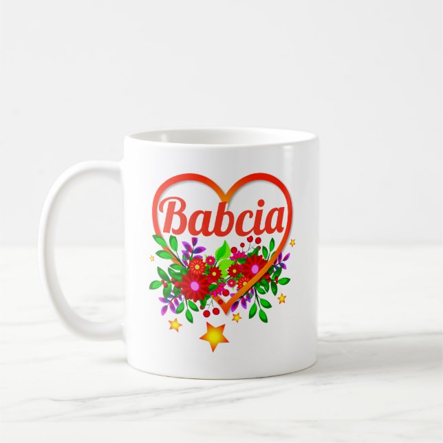 Name der Großmutter ändern - Babcia Herz & Blume Kaffeetasse (Links)
