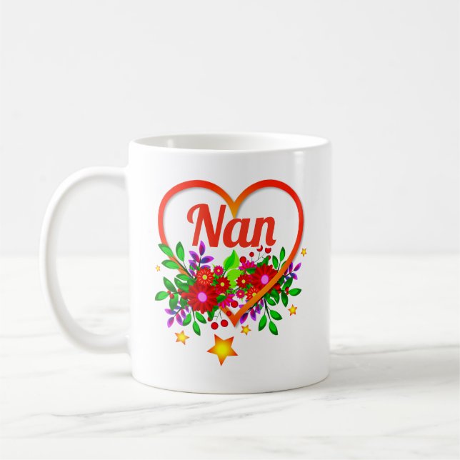 Name der Großmutter ändern - Nan - Herz und Blume Kaffeetasse (Links)