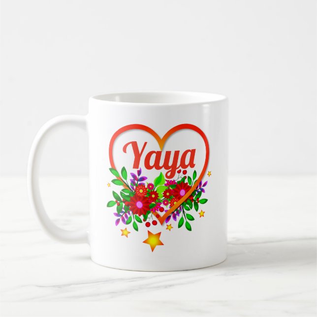 Name der Großmutter ändern - Yaya - Herz und Blume Kaffeetasse (Links)