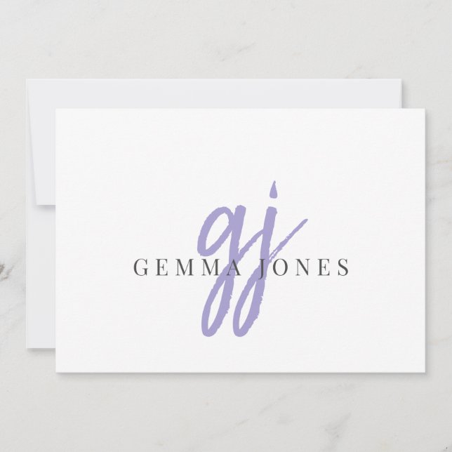 Name der Initials für das Skript-Lavender Monogram Mitteilungskarte (Vorderseite)