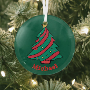 Name der Jungen Grüner Weihnachtsbaum Ornament Aus Glas