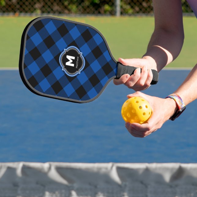 Name der Karierten blauen Monogramm Pickleball Schläger (InSitu)