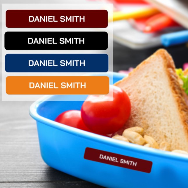 Name der Kindertagesstätte Etiketten (Boys name tag in red, black, blue and orange.)