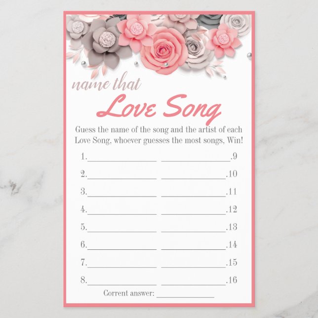 Name der Liebe Song Brautparty Game Card Flyer (Vorne)