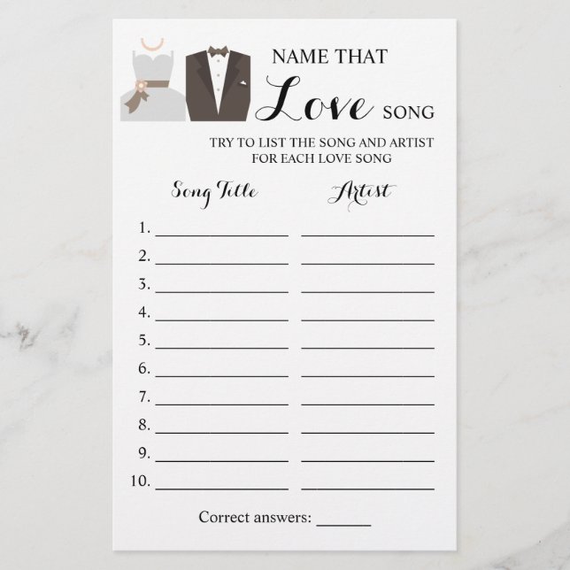 Name der Liebe Song Brie & Groom Game Card Flyer (Vorne)