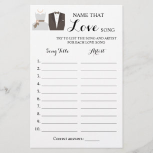 Name der Liebe Song Brie & Groom Game Card Flyer