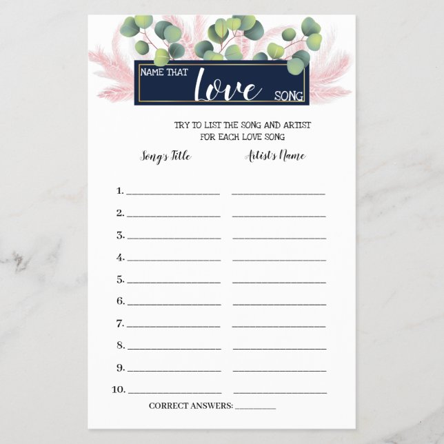 Name der Liebe Song Pampas Grass Showspielkarte Flyer (Vorne)