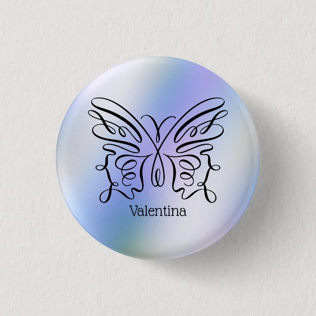 Name der lila blauen Holografie-Schmetterlingsmono Button (Vorderseite)