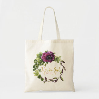 Name der lila Blütenblume (Peony Wreath Flower Gir Tragetasche