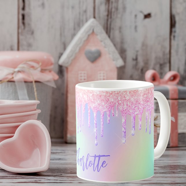 Name der lila holografisch rosa Tropfen Kaffeetasse (Von Creator hochgeladen)