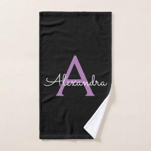 Name der lila schwarzen Girl-Script-Monogram Handtuch