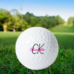 Name der Markierungen für das hellrosa Monogramm Golfball<br><div class="desc">Weißer Hintergrund,  heißer rosa und schwarzer Text. Personalisieren Sie Ihre Monogramm-Initialen und Ihren Namen und fügen Sie sie hinzu. Der Name ist mit einem modernen handgeschriebenen Stilskript geschrieben.</div>