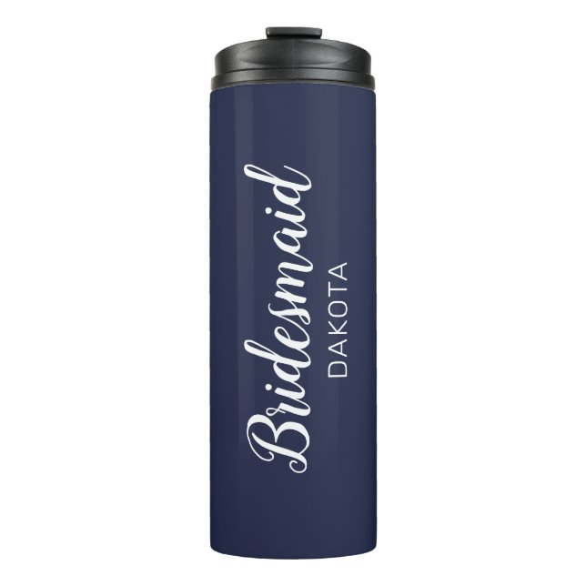 Name der Minimalistischen Marine Blue Bridesmaid Thermosbecher (Vorderseite)