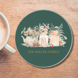 Name der mit Monogramm Waldflora Botanischer Famil Getränkeuntersetzer