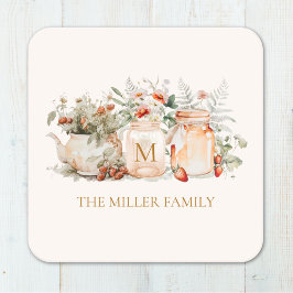 Name der mit Monogramm Waldflora Botanischer Famil Rechteckiger Pappuntersetzer