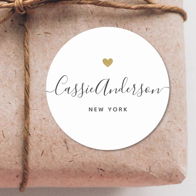 Name der modernen goldenen Herzkalligraphie Runder Aufkleber (Von Creator hochgeladen)