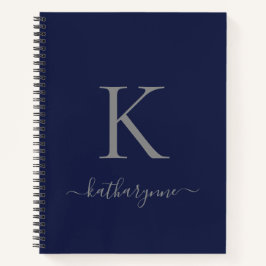 Name der modernen Navy Blue Silver Monogram Notizbuch