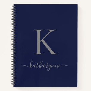 Name der modernen Navy Blue Silver Monogram Notizbuch