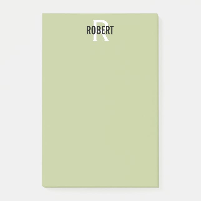 Name der modernen Salbei-grünen Monogramm Post-it Klebezettel (Vorderseite)