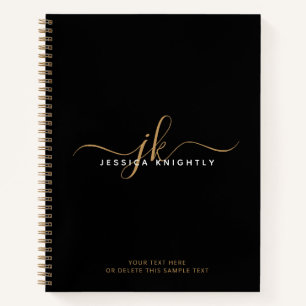 Name der modernen Schwarzen-Script-Monogram-Initia Notizbuch