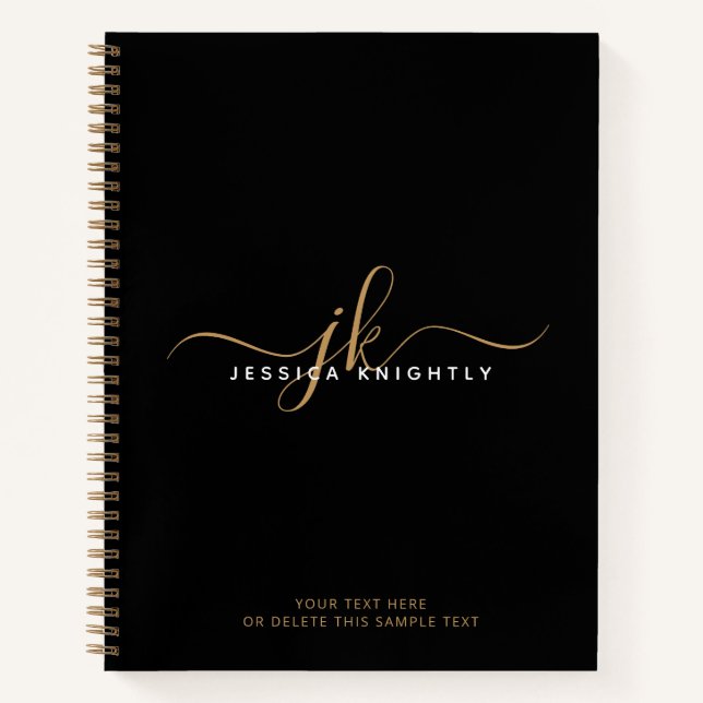 Name der modernen Schwarzen-Script-Monogram-Initia Notizbuch (Vorderseite)