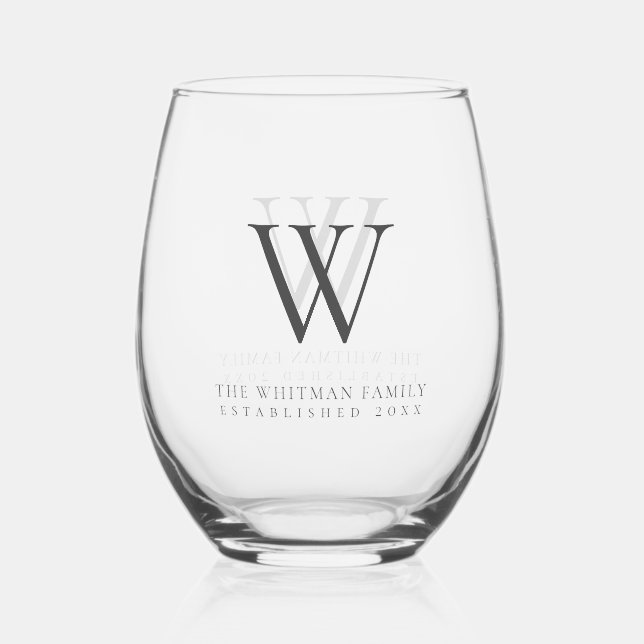 Name der Monogram-Familie Moderne Kohle Weinglas Ohne Stiel (Vorderseite)