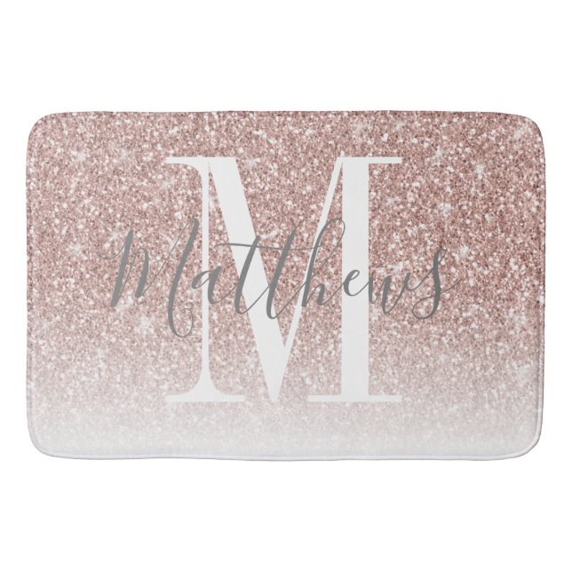 Name der Monogram-Rose Gold Glitzer Monogram Badematte (Vorderseite)