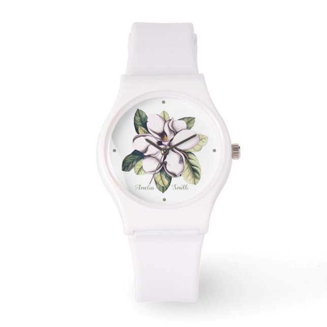 Name der Monogramm-Blume Magnolia Armbanduhr (Vorderseite)