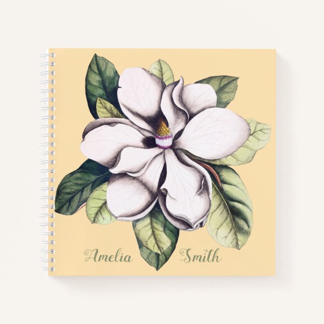 Name der Monogramm-Blume Magnolia Notizbuch (Vorderseite)