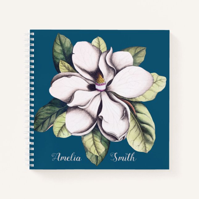 Name der Monogramm-Blume Magnolia Notizbuch (Vorderseite)