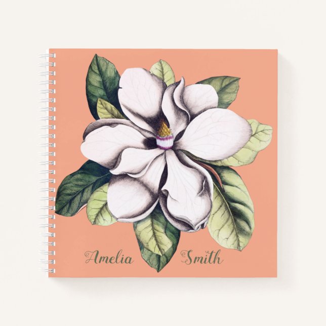 Name der Monogramm-Blume Magnolia Notizbuch (Vorderseite)