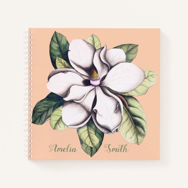 Name der Monogramm-Blume Magnolia Notizbuch (Vorderseite)