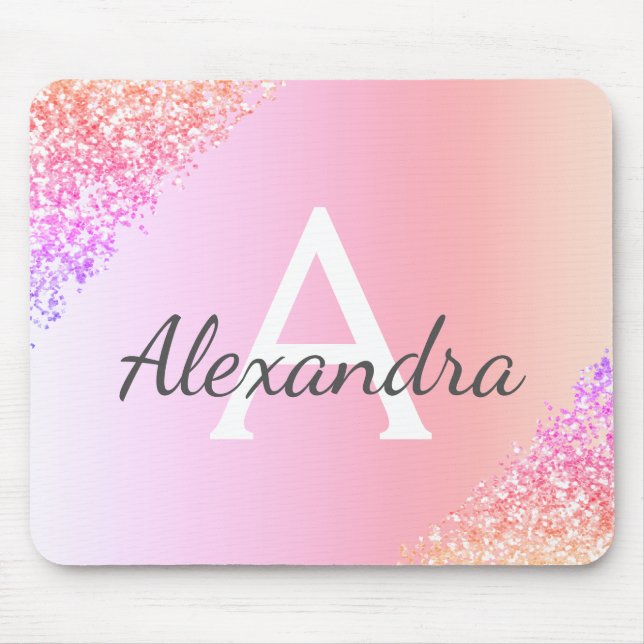 Name der Monogramm-Glitzer-Bezeichnung von Luxuspa Mousepad (Vorne)