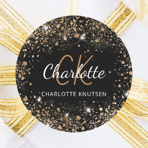 Name der Monogramm-Glitzer-Stäube Runder Aufkleber