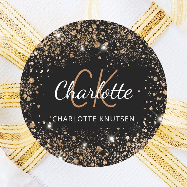 Name der Monogramm-Glitzer-Stäube Runder Aufkleber (Von Creator hochgeladen)