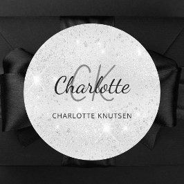 Name der Monogramm-Initialen des Silver Glitzer Runder Aufkleber