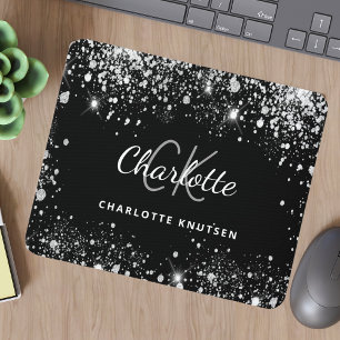 Name der Monogramm-Inititalien aus schwarzem Glitz Mousepad