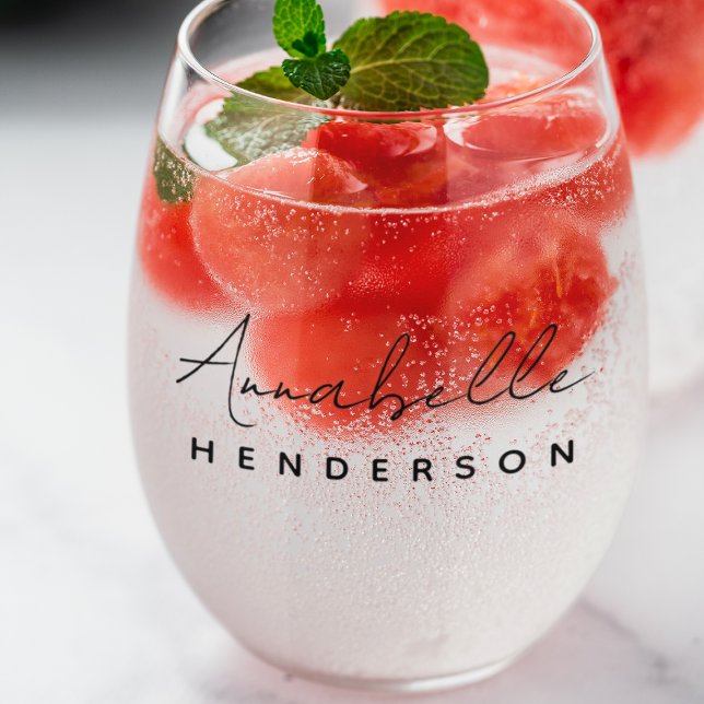 Name der Monogramm | Modernes Minimalistisch Stilv Weinglas Ohne Stiel (Von Creator hochgeladen)