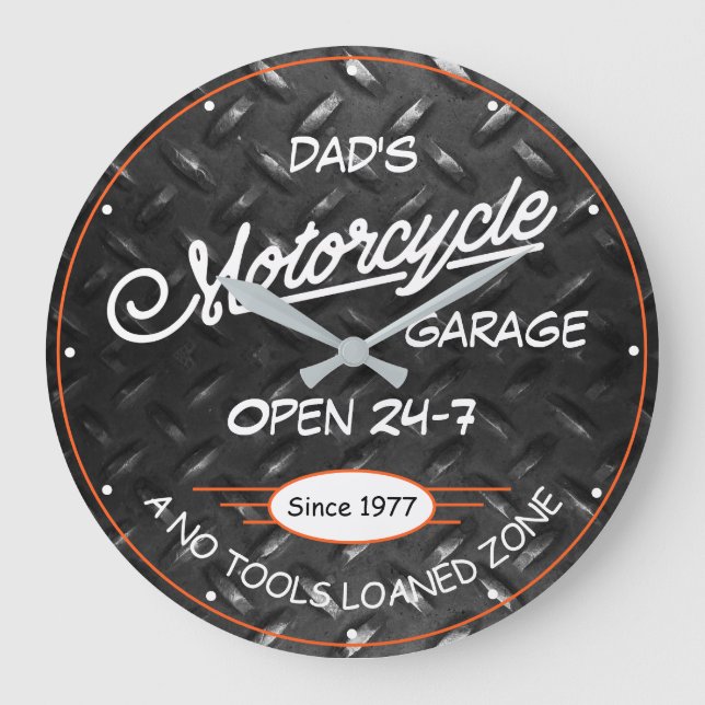 Name der Motorradgarage Datum der Diamantplatte Bi Große Wanduhr (Vorderseite)