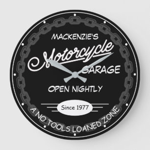 Name der Motorradgarage Datum der Kette Weiß Schwa Große Wanduhr