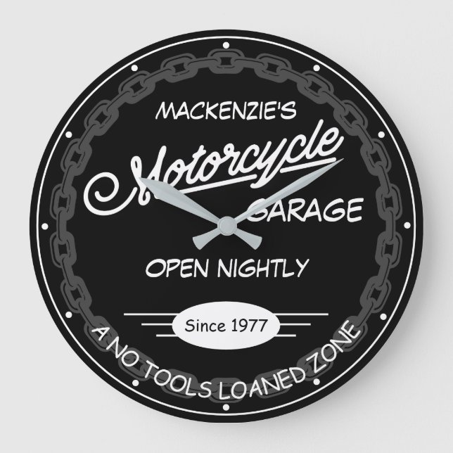 Name der Motorradgarage Datum der Kette Weiß Schwa Große Wanduhr (Vorderseite)