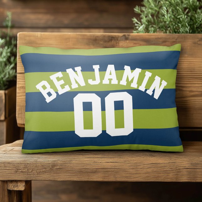 Name der nacht-blauen und lime-grünen Streifen Zierkissen (Custom Pillow)